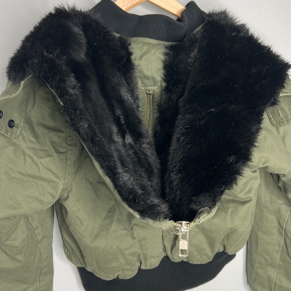 UNIF Trench Cropped Bomber Jacket Military in Olive Orange Black Women's size S - Picture 15 of 17